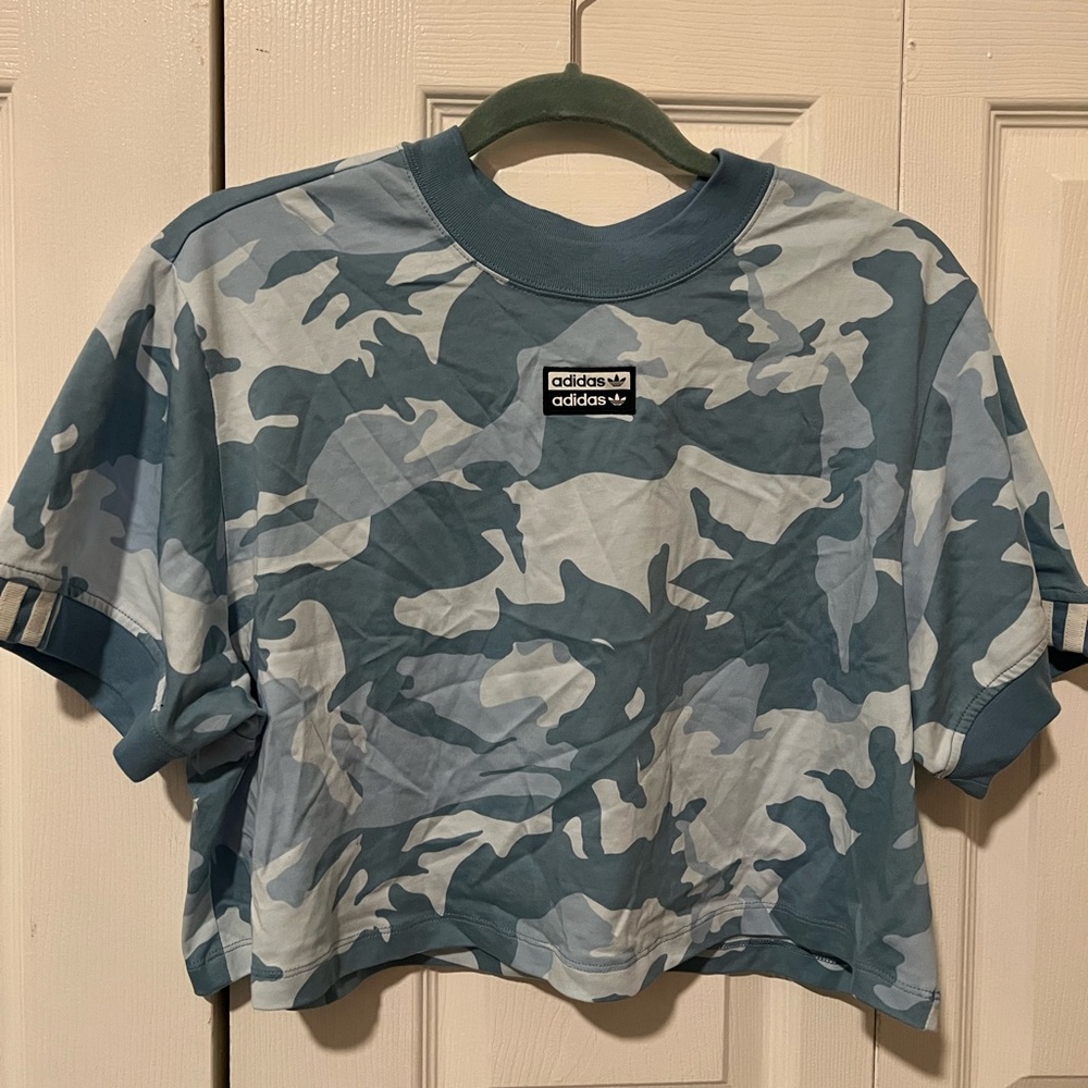 Adidas blue camo cropped tee